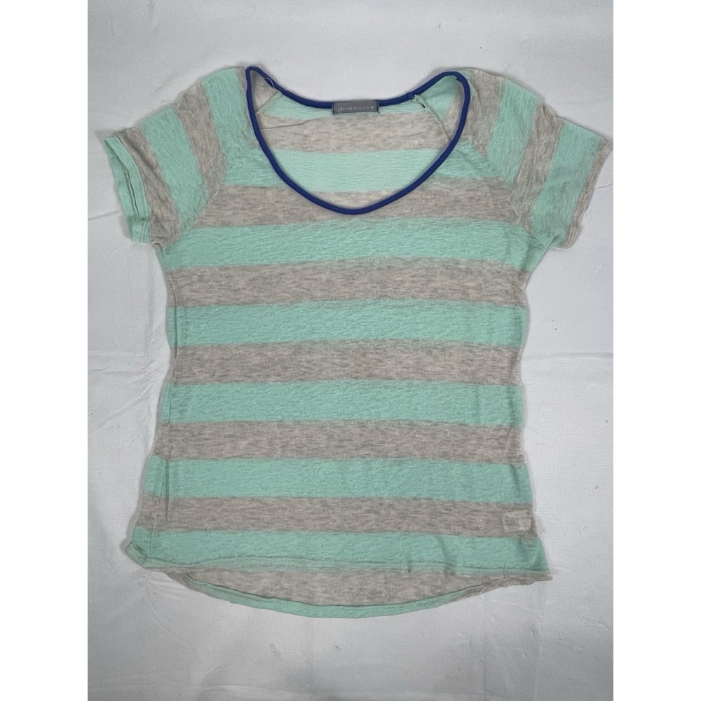 Olive & Oak L Striped Short Sleeve Knit Top Mint Gray Polyester Blend